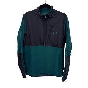 Under Armour 1/2 Zip Fleece Jacket Mens M Loose‎ Coldgear Green Black Pockets